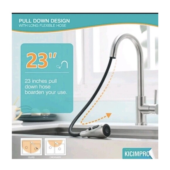 NEW Kicimpro Kitchen Faucet Pull Down Sprayer Single Handle Brushed Nickel - Picture 3 of 16